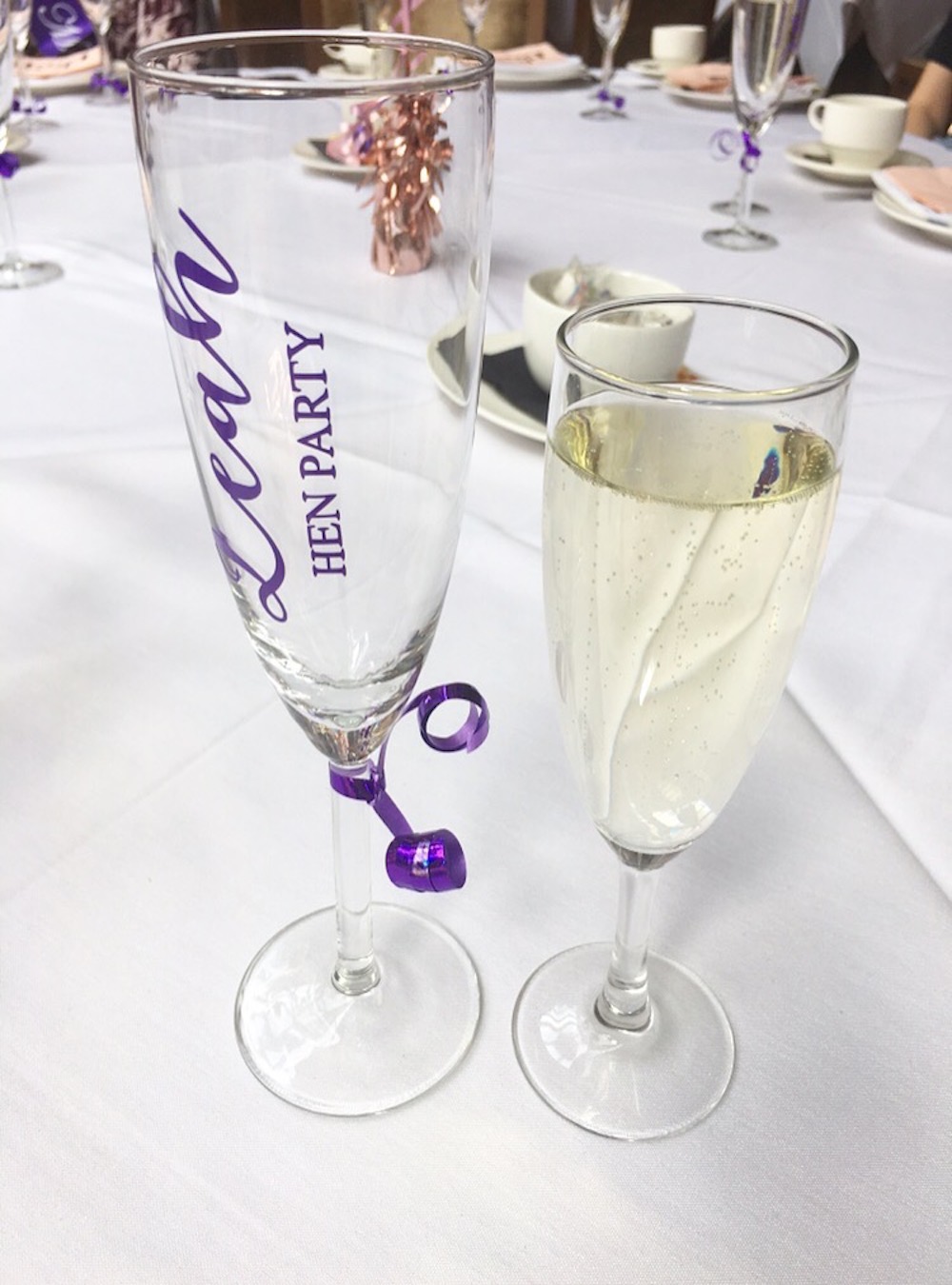 personalized champagne glasses hen do jess 2019